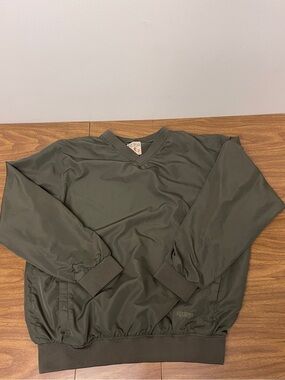 Olive Green V-Neck Pullover Windbreaker